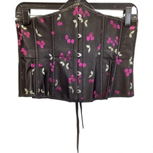 Cherry Print Corset Size Large with Matching Thong. New Without Tags